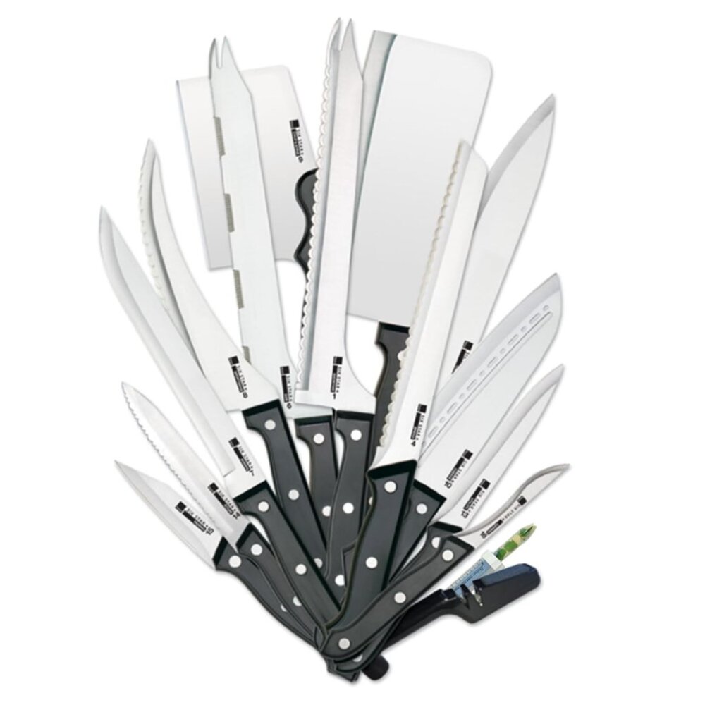 Ronco 20 Piece Knife Set, Full Tang and Triple Riveted, Knife Sharpener Include